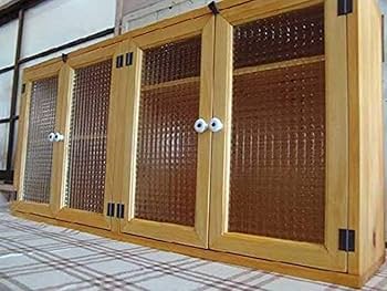 Amazon.co.jp: 吊戸棚 横型 w106d22h50cm ナチュラル チェッカーガラス